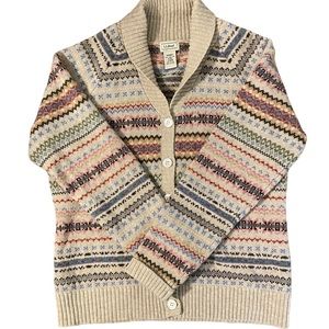 L. L. Bean Button Cardigan 100% Lambs Wool Fair Isle Print Women’s Size Medium
